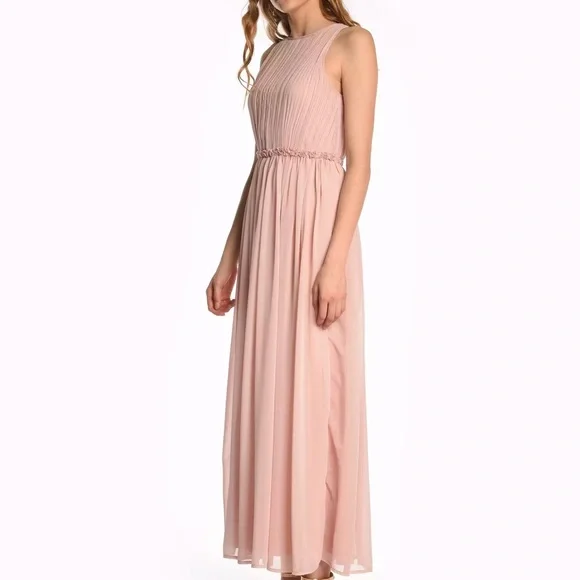 blush flowy bridesmaid dresses A-Line Mismatched Long Blush Pink Chiffon Bridesmaid Dresses, QB0625 –  QueenaBridal main image 0